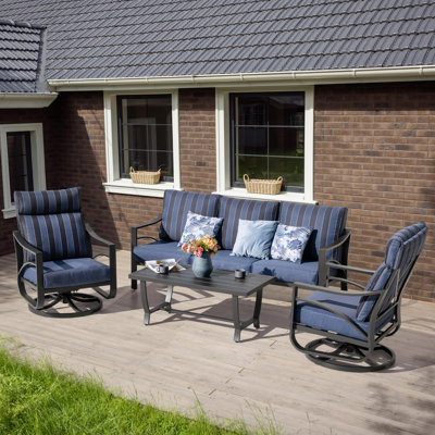 4-Piece Sofa Set With Swivel Rocking Sofa Chairs, Powder-Coated Aluminum Frame, High-Back Design, 4.72” Zippered Cushions For Garden
