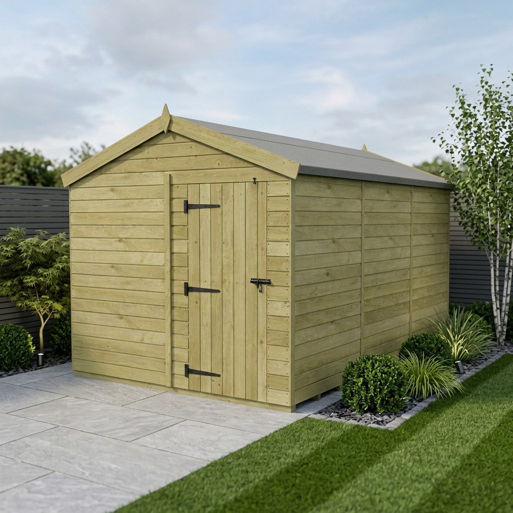 Total Sheds 8ft x 16ft Apex Garden Shed - Single Door - No Windows - Pressure Treated Timber - UK Manufactured