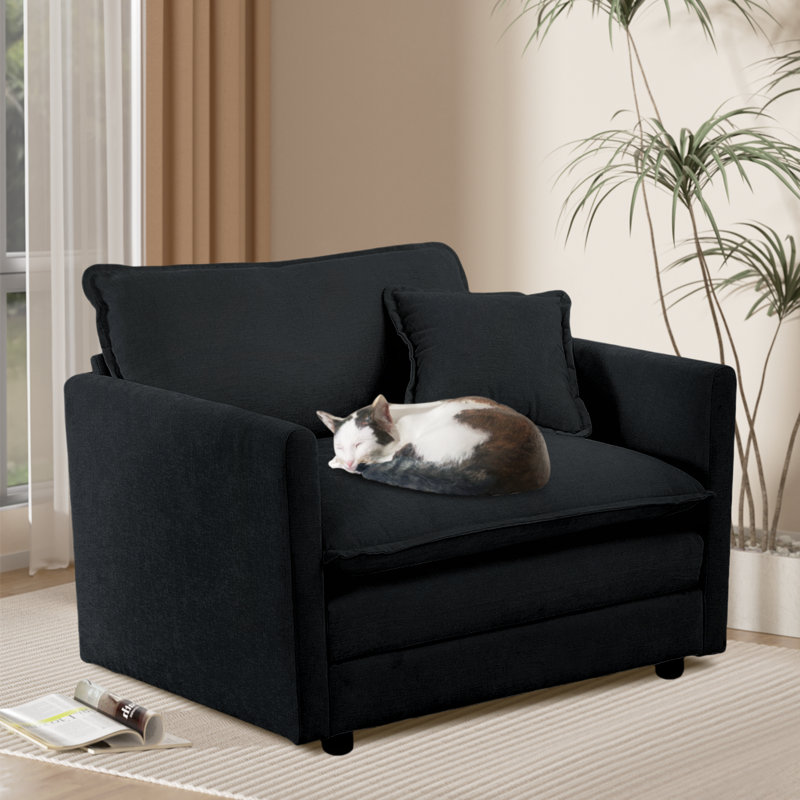 Single Accent Chair Sofa Chenille Fabric Reading Chair Single Sofa Couch with Pillow for Living Room, Apartment, Office