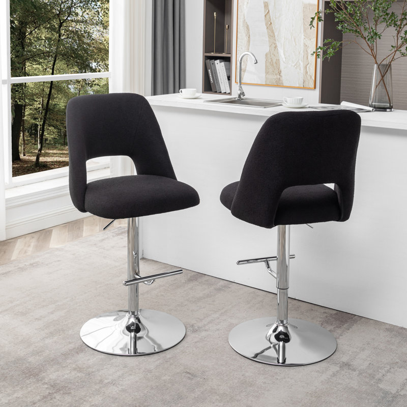 Tabouret pivotant à hauteur réglable Manoor, Beige, Argent