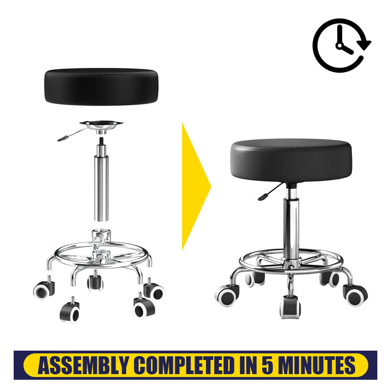 PU Leather Rolling stools, Black