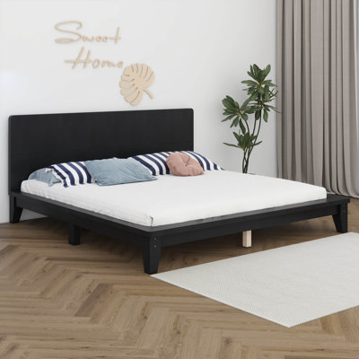 Platform Bed, Mid-Century Modern Bed Frame With Headboard, Solid  Bedframe