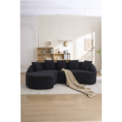 Compression L-Shape Sectional Sofa With Curved Chaise, High-Density Foam, Minimalist Design For Living Room And Bedroom