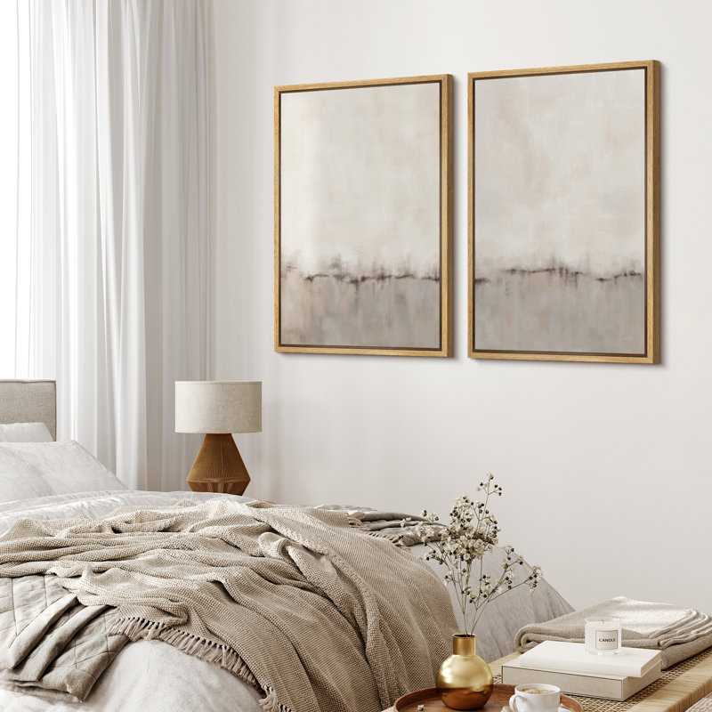 Duotone Tan Abstract Landscape Minimalist Neutral Framed Canvas 2 Pieces Print Modern Artworks, Natural