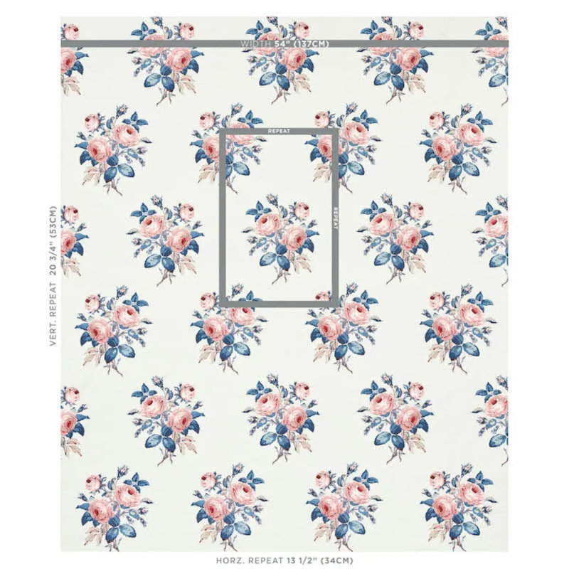 Loudon Rose Fabric, Rose/Blue