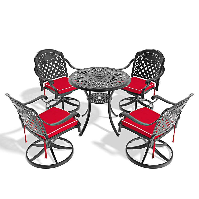5-Piece All-Weather Cast Aluminum Dining Set, Red, 4