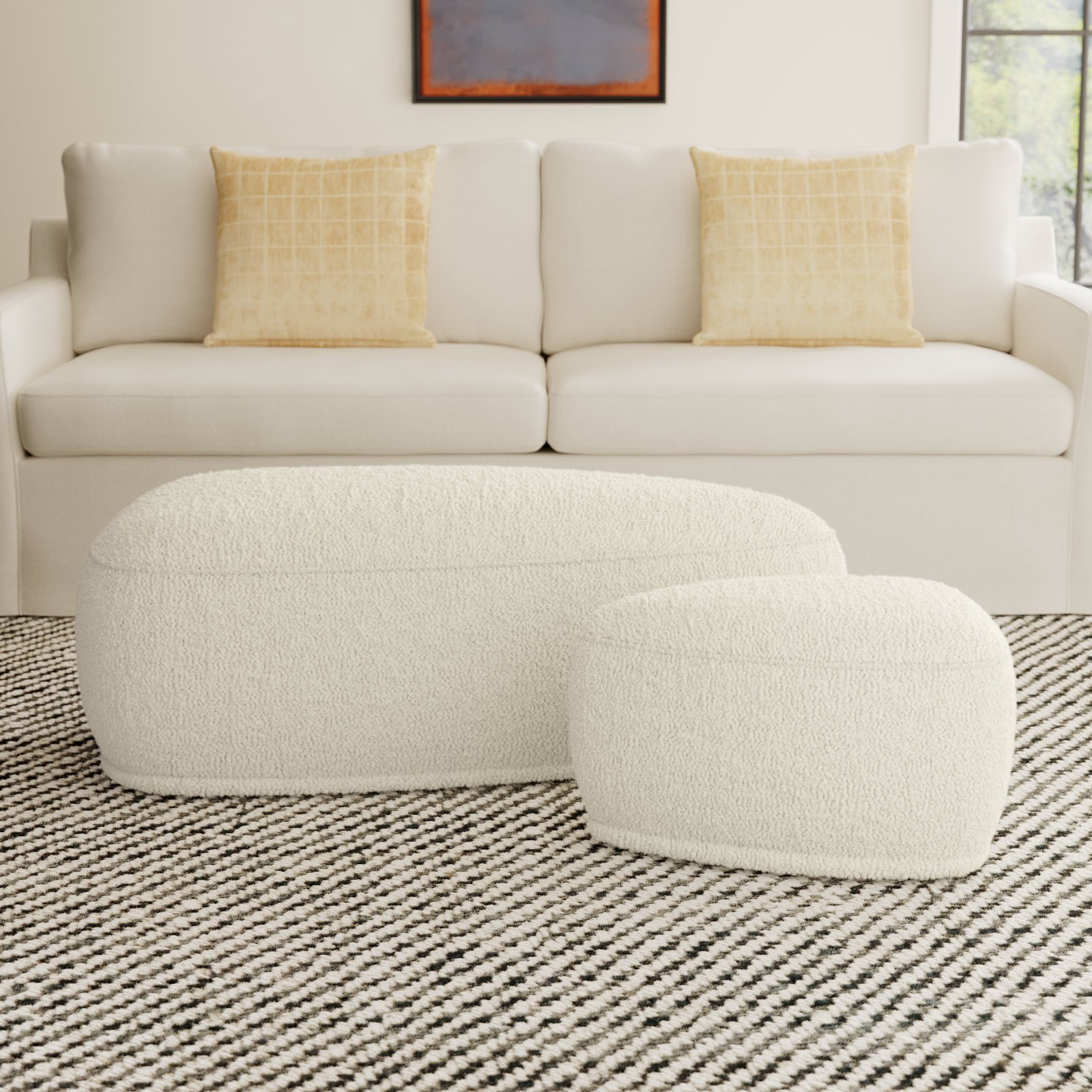 Adna 44" Ottoman Set, Aries Cream Sherpa