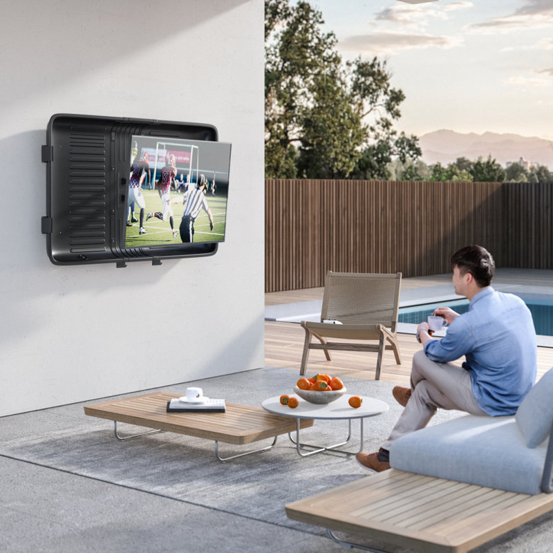 Enceinte de télévision extérieure E-Series de The Shield TV - Housse de télévision résistante aux intempéries, en polymère ASA résistant aux rayons UV, support de télévision inclus, verrouillable, tailles de 36 po à 65 po