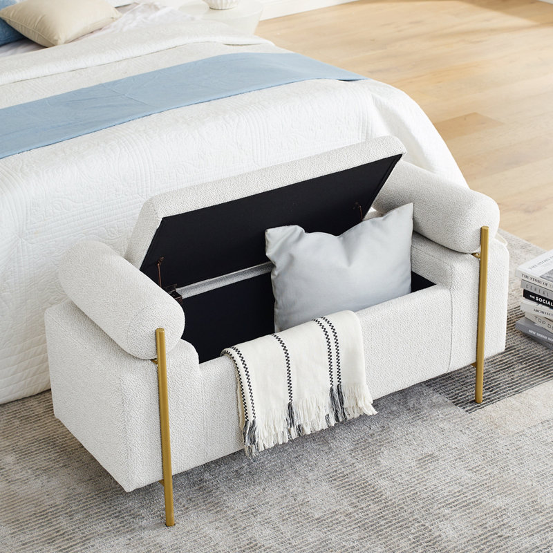 Banc de rangement en tissu Ailsa, Blanc