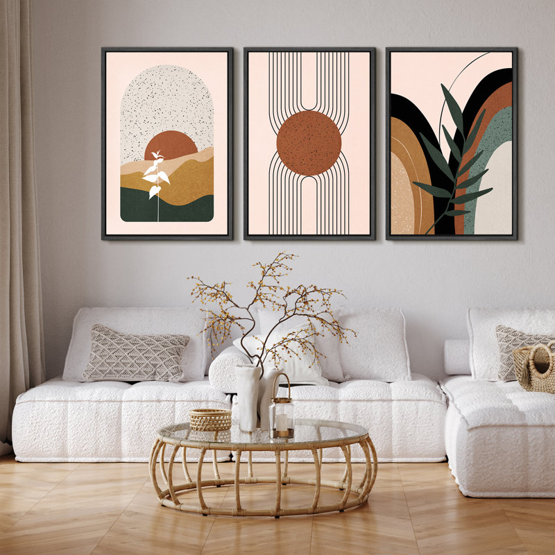 Bohemian Abstract Landscape Canvas Print Set with Black Frames