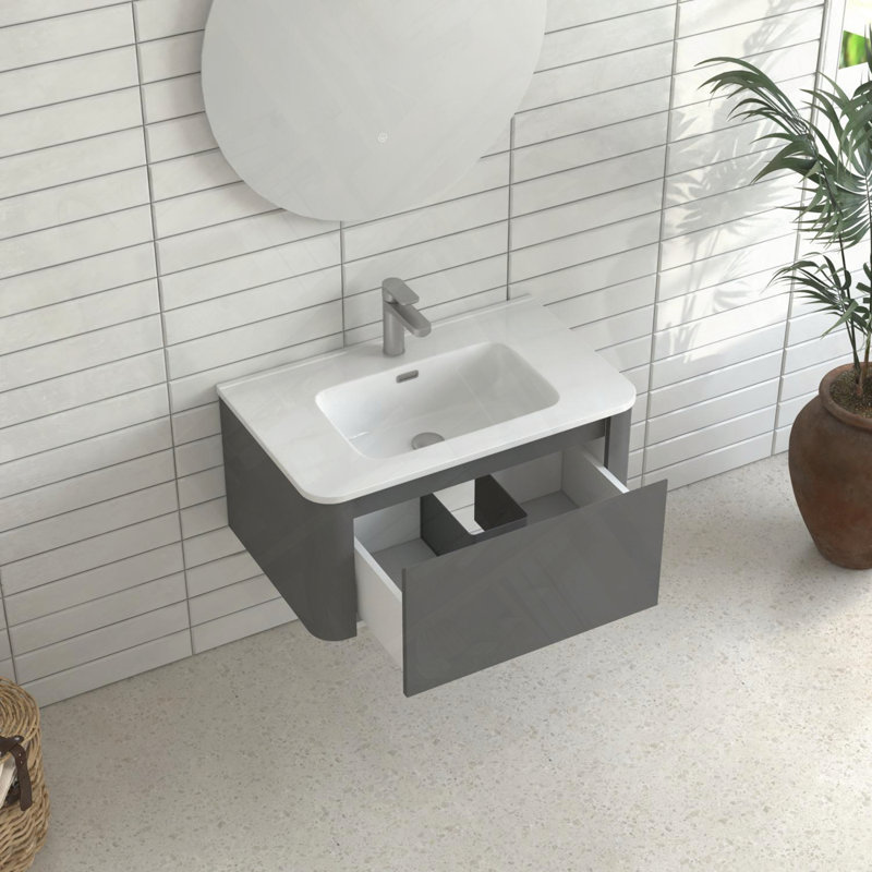 Meuble-lavabo mural avec lavabo flottant intégré en céramique, 30"