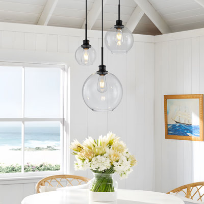 Concow 3 - Light Dimmable Black Cluster Globe Pendant With Clear Glass