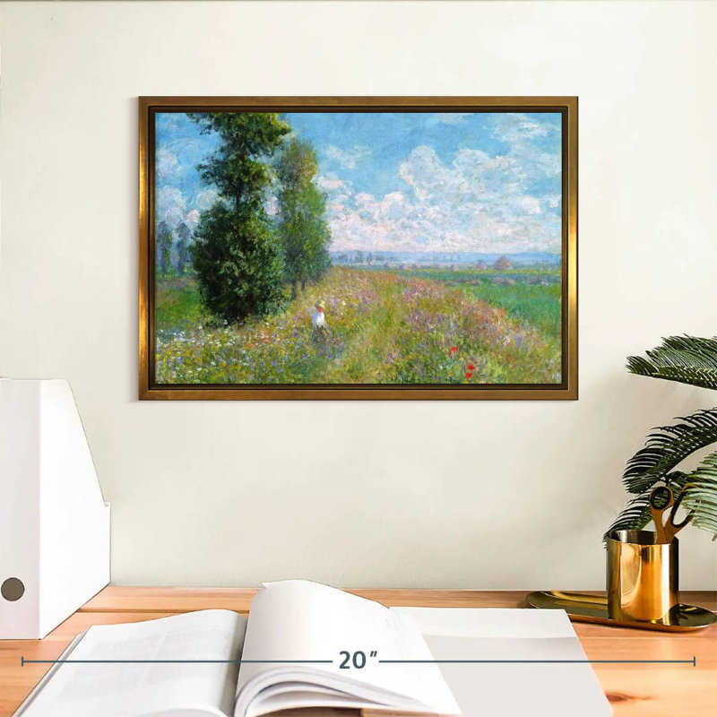 Meadow With Poplars, Floating Frame Gold, 37" X 25"