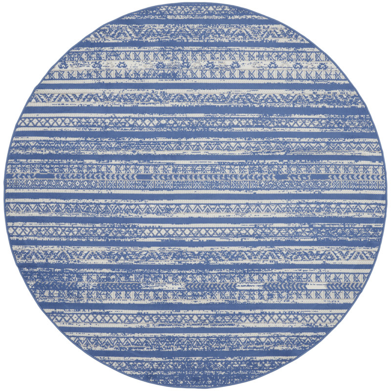 Tapis bleu clair en polypropylène tissé à la machine, Rond 5 pi
