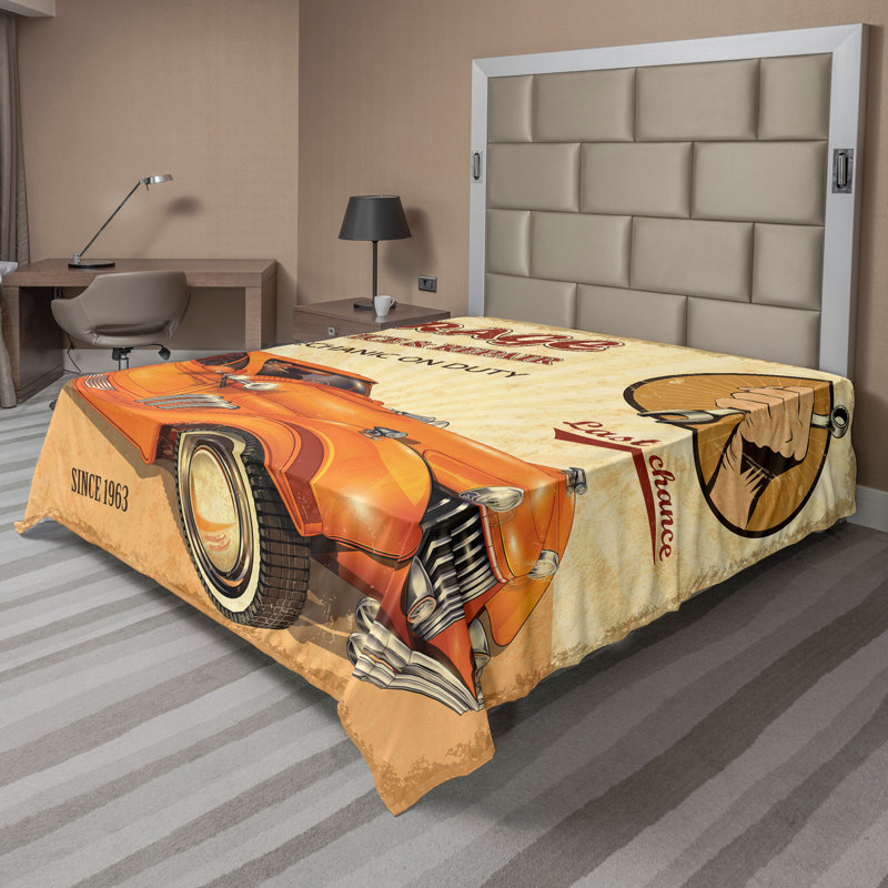 Ambesonne rétro plateau plat drap moteur et mécanicien signe TwinXL orange crème rouge