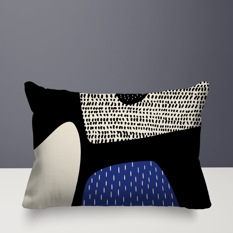 Coussin lombaire réversible intérieur / extérieur Vikka, H 18 po x l 25 po, Bleu marine / noir / blanc cassé