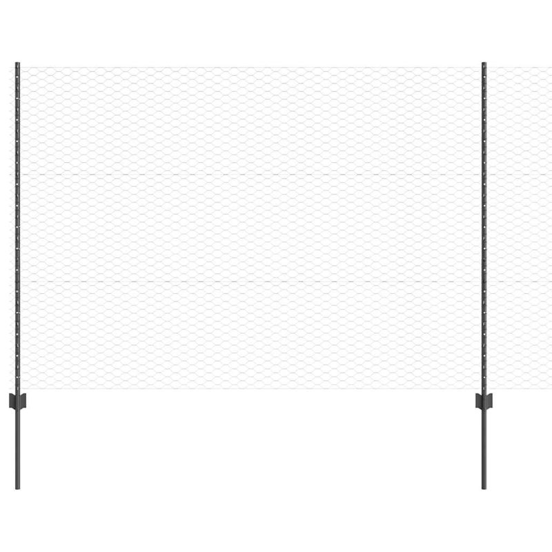 Vidaxl Fence With Posts Steel, 150cm H x 2500cm W x 2.7cm D, Grey