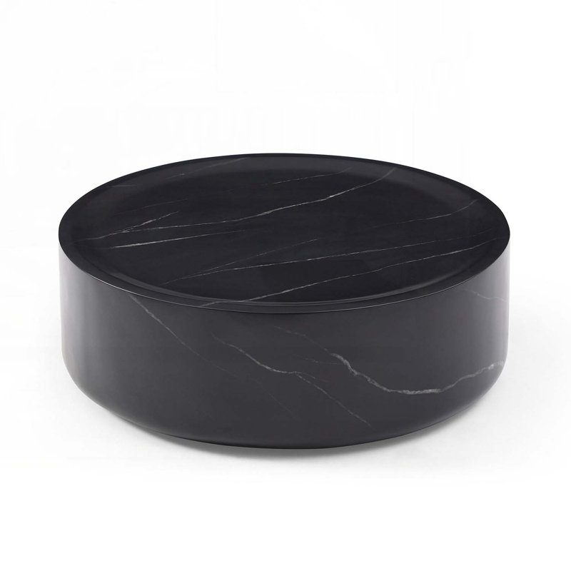 Marble Coffee Table With Fiberglass,Solid, 12.01" H x 35.43" L x 35.43" W, Black