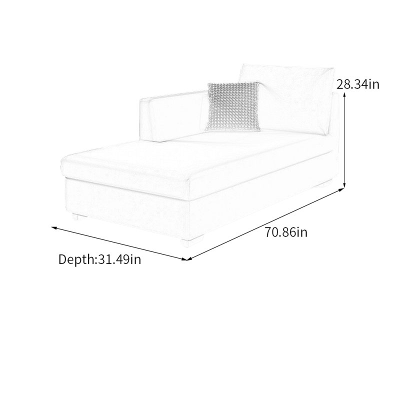 Chaise longue luxueuse en bois massif éponge moelleuse, Orienté à droite, Mélange de polyester gris clair