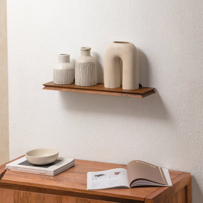 Rickea Solid Wood Wall Mounted Shelf, Walnut, 2.5 cm H x 61 cm W x 15.25 cm D