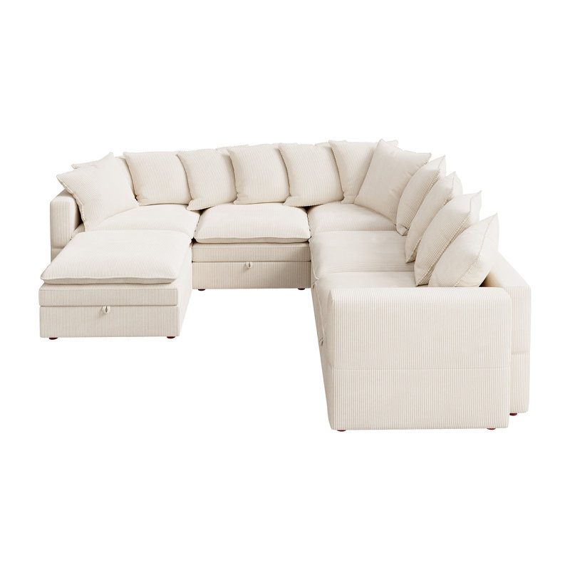  Canapé modulaire en velours côtelé avec rangement Wynter, Velours côtelé beige, H 28,7 po x l 105,5 po x P 105,6 po