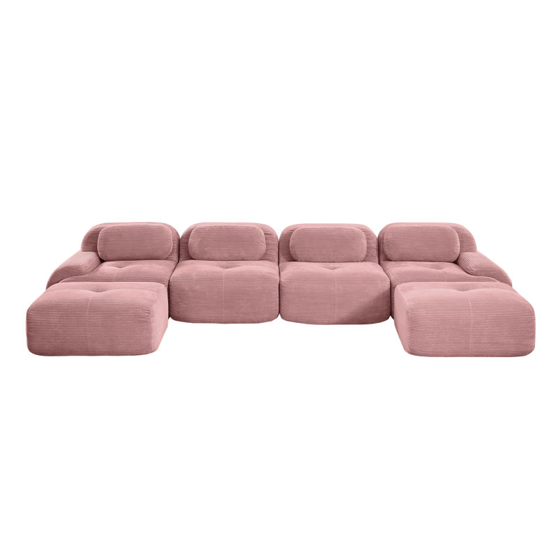 Canapés ergonomiques modulaires, velours côtelé rose, design moderne pour les salons