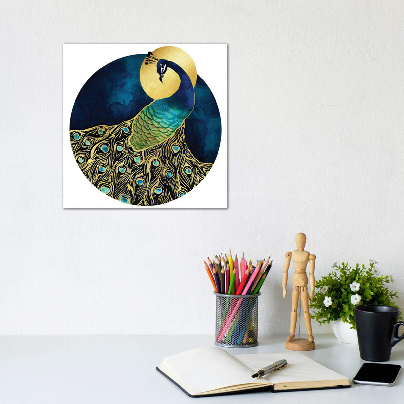 Golden Peacock - impression d'art graphique, Toile tendue, Pas de tapis, H 12 po x l 12 po x P 1,5 po