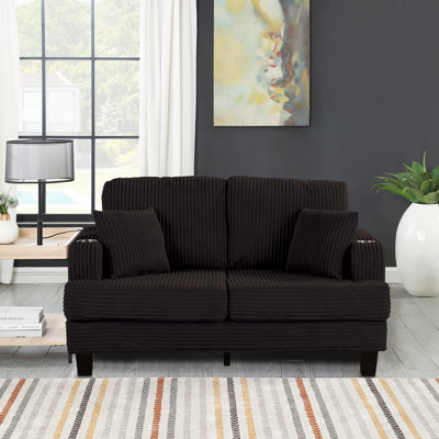 60" Wide Square Arms Upholstered Loveseat with Cup Holders and Pockets by Ebern Designs
