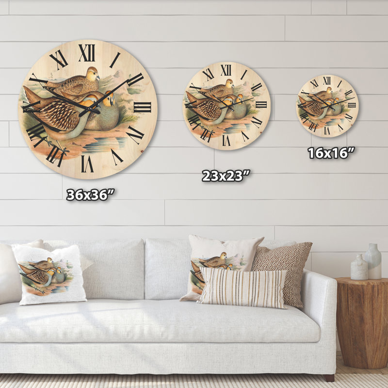 Horloge murale oiseaux en bois III, Grand