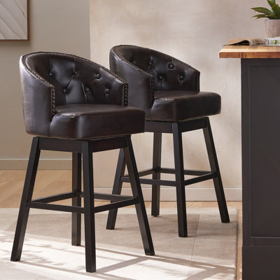 Ensemble de 2 tabourets pivotants Ogden, coussins confortables et structure en bois d'hévéa durable pour la cuisine et le bar à domicile