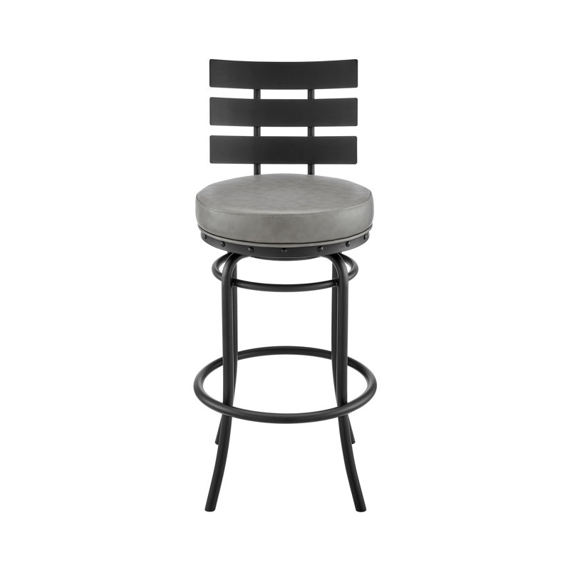 Tabouret de bar ou de comptoir pivotant Piren au fini noir avec siège en similicuir gris