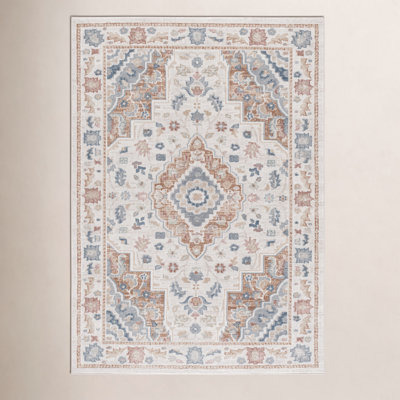 Mayhill Beige Rust Blue Machine Washable Rug
