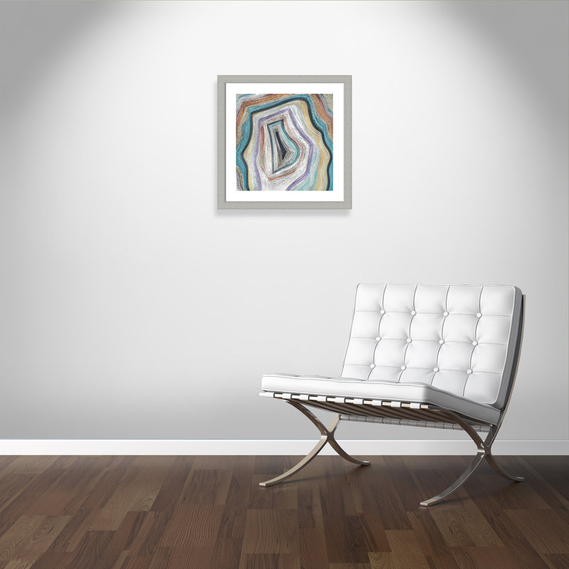 Agate moderne bleu sarcelle - peinture encadrée, Argent brossé, H 25 po x l 25 po x P 1,25 po