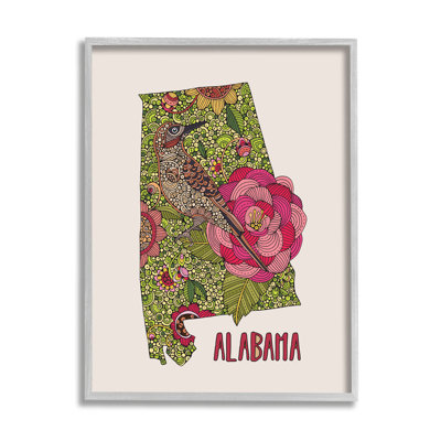 «Alabama Intricate Camellia Flower Bird détaillée» par Valentina Harper - cadre flottant, impression sur bois