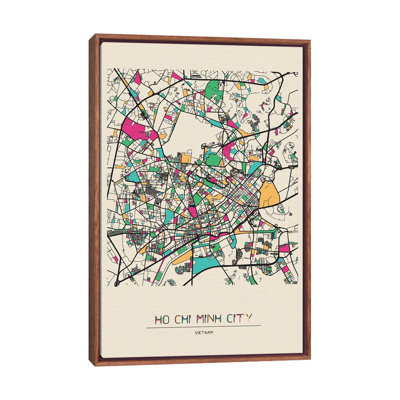 Ho Chi Minh City, Vietnam Map by Ayse Deniz Akerman - Floater Frame Print on Canvas