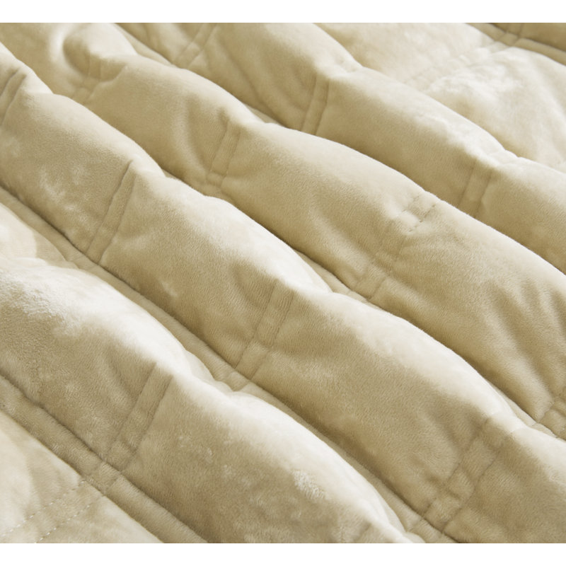 Velvet Quilt Set, King Quilt + 2 King Shams, Beige
