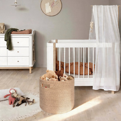 Panier de rangement rond pour vêtements, panier de rangement tissé en corde de coton avec poignées - Petit panier à linge pour couvertures, jouets et rangement
