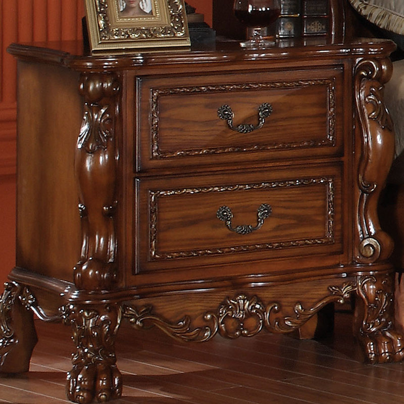 Table de chevet moderne à 2 tiroirs Andrais, Chêne cerise