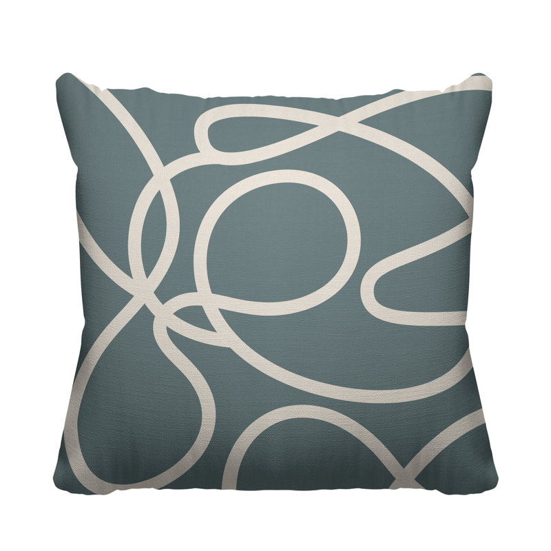 Coussin décoratif intérieur / extérieur Squiggles Abstract, 19 po x 19 po, gris, Carré