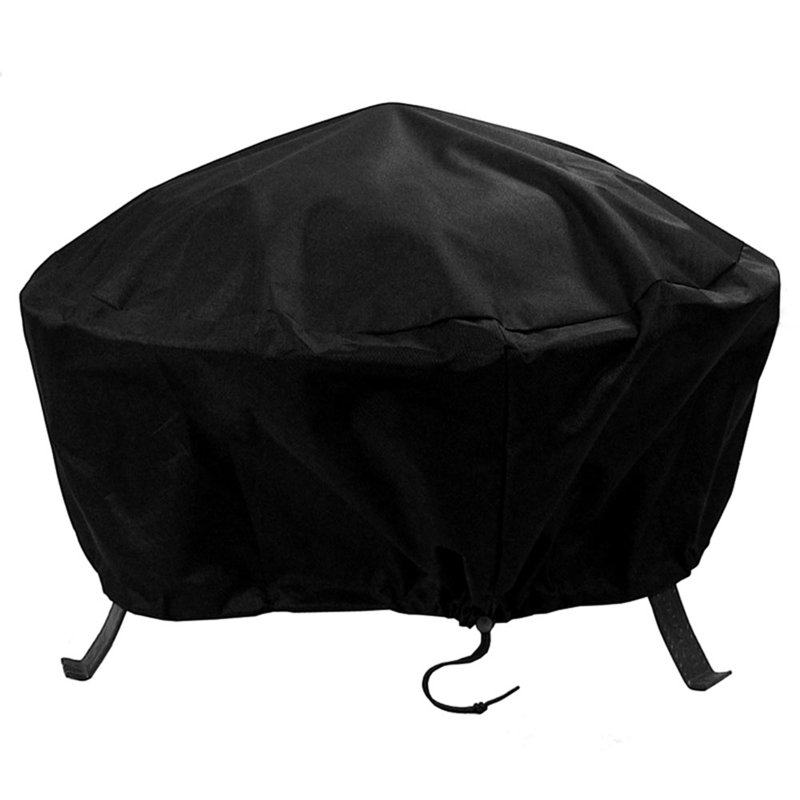 Claire Black Solid Fire Pit Cover with Drawstring Closure - 60", Round 60", Black