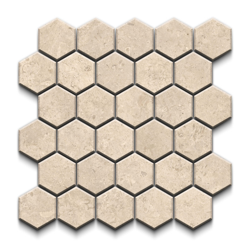 Fossil Stone Matte Hexagon Mosaic Wall & Floor Tile, Tan