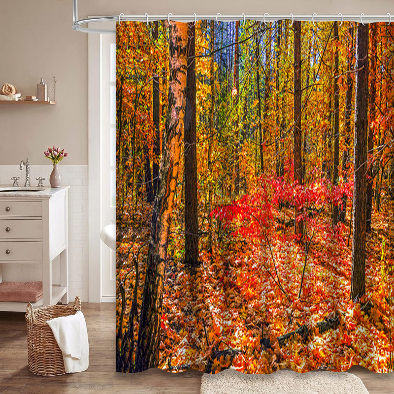 Rideau de douche avec 12 crochets Red Autumn, L 72 po x l 84 po
