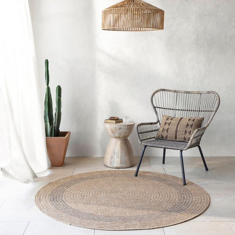 Stockett RoundBoho Jute-Look Beige Brown Area Rug, Round 100cm