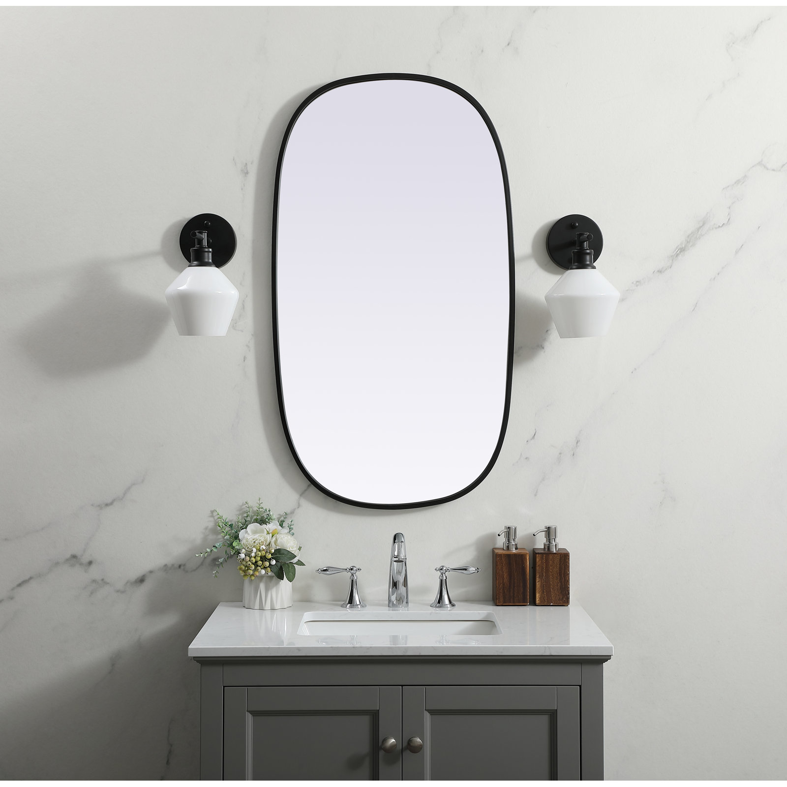 Sabine Metal Curved Oval Wall Mirror, Black, 36" x 20"