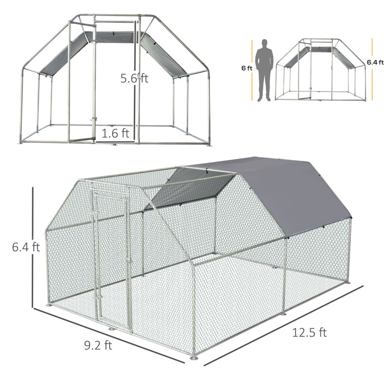 Grand poulailler en métal avec couvercle imperméable et anti-UV Pawhut