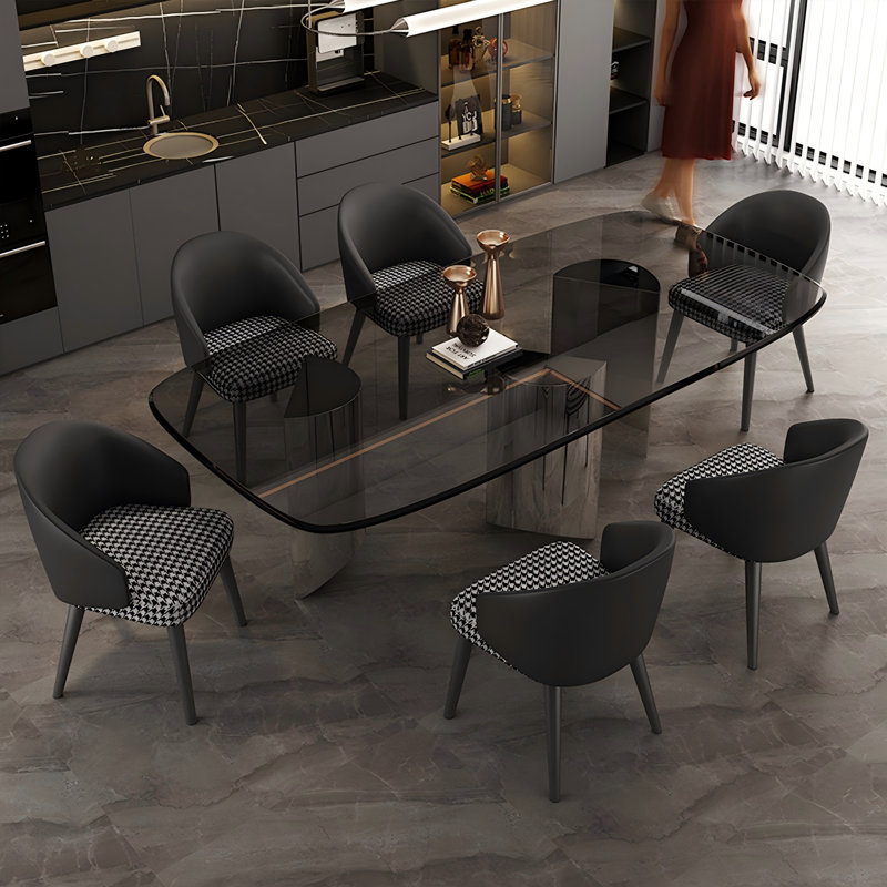Tempered glass Stainless Steel black Dining Table, 29.53"H x 78.74"L x 39.37"W