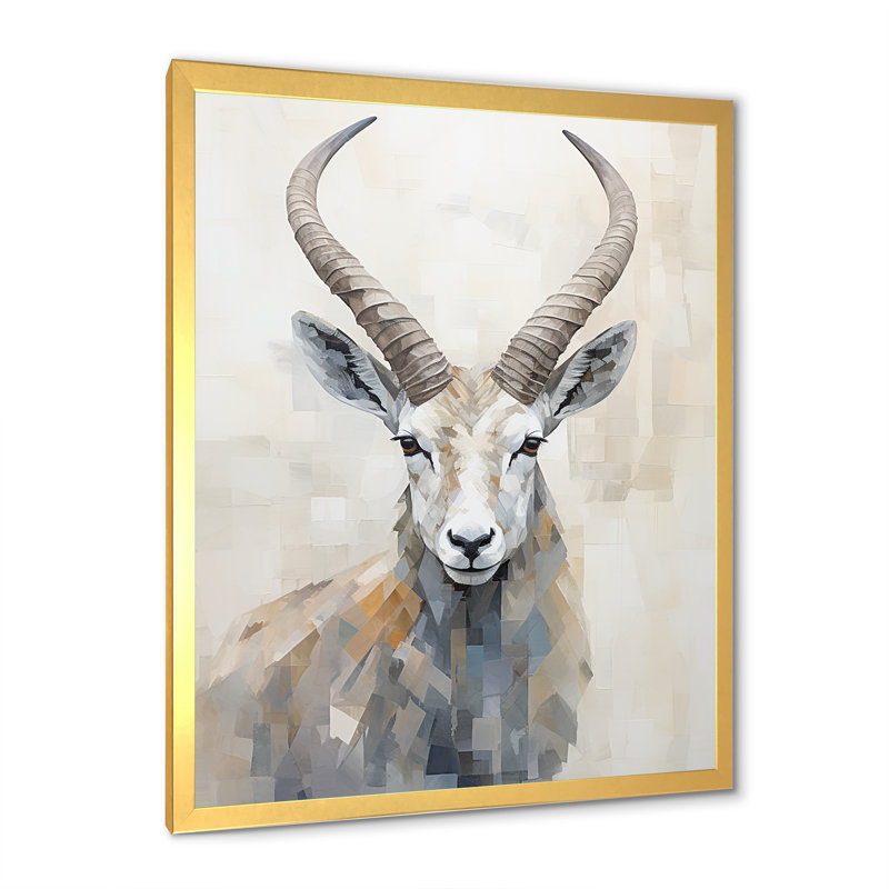 Minimalisme antilope bouquetin sur toile, Cadre doré simple, H 32 po x l 16 po x P 1 po