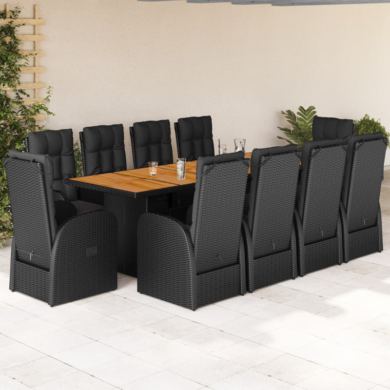 10 - Person Wicker Patio Dining Set with Rectangular Table , Cushions Included