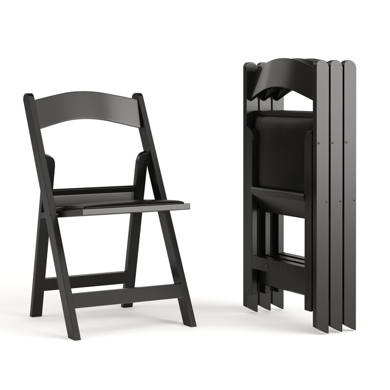 Resin Folding Chair with Vinyl Padded Seat, Black 