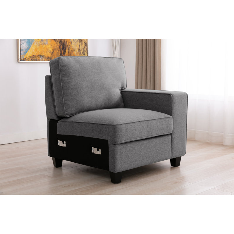 Canapé modulaire de coin avec repose-pieds McCordsville, Mélange de lin gris foncé